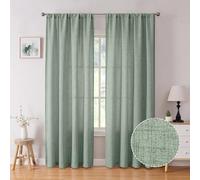 Tollpiz Short Linen Curtain Bedroom Rod Pocket Semi Sheer Curtains Burlap Light Filtering Thick Linen Drape for Living Room, 38 x 54 inches Long, Sage Green, Set of 2 Panels