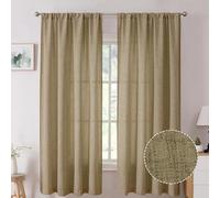 Tollpiz Short Linen Curtain Living Room Rod Pocket Semi Sheer Curtains Burlap Light Filtering Thick Linen Drape for Bedroom, 54 x 45 inches Long, Taupe, Set of 2 Panels