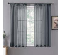 Tollpiz Short Sheer Curtains Linen Textured Bedroom Curtain Sheers Light Filtering Rod Pocket Voile Curtains for Living Room, 54 x 45 inches Long, Dark Grey, Set of 2 Panels