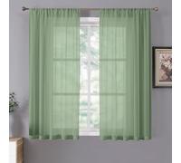 Tollpiz Short Sheer Curtains Linen Textured Bedroom Curtain Sheers Light Filtering Rod Pocket Voile Curtains for Living Room, 54 x 45 inches Long, Sage Green, Set of 2 Panels