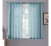 Tollpiz Short, Sheer Curtains with Linen Texture, Living Room Curtain, Translucent, Light Filtering, Rod Pocket, Voile Curtains for Bedroom, 42 x 45 inches long, Dust Blue, 2 Panels