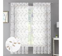 Tollpiz Taupe Leaf Sheer Curtain Bedroom Short 38 x 45 Inches