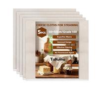 Tollume Cheese Cloths for Straining 5 PCS - Muslin Cloths for Cooking Unbleached Grade 100, 50 x 50cm Washable Hemmed Cheesecloth for Straining Nut Milk, Butter, Juice, Coffee, Jam & Wine Making
