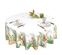 Tolmz Easter Tablecloth - Round 60 Inch Spring Floral Washable Bunny Butterfly Tablecloth for Home Parties, Holiday Dinner Party, Kitchen Decor
