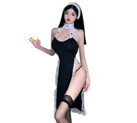 Tolnecty Women's Sexy Cosplay Lingerie High Slit Babydoll Dress Nun Costume Cosplay Lingerie Set Anime Devil Slutty Outfit High Slit Fancy Dress with Headpiece