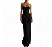 Tolnecty Women's Strapless Sequin Corset Maxi Dress Ruched Draped Skirt Formal Evening Dresses Black