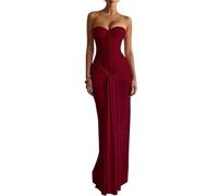 Tolnecty Women's Strapless Sequin Corset Maxi Dress Ruched Draped Skirt Formal Evening Dresses Burgundy