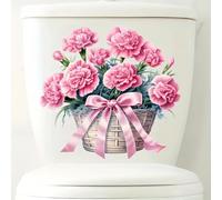 TOLOVIS Pink Bow Rose Toilet Cover Sticker Decals,Flower leaf bird Waterproof Toilet Lid Tank Seat Decals Cistern Self-Adhesive Bathroom Wall Sticker