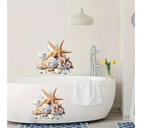 TOLOVIS Starfish Shell Oceans Bathtub Toilet Stickers Decals,Fish Bird Flower Leaf Waterproof Bathtub Lid Tank Seat Decals Cistern Self-Adhesive Bathroom Wall Sticker, Transparent