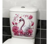 TOLOVIS Swan Rose Toilet Cover Sticker Decals,Flower leaf bird Waterproof Toilet Lid Tank Seat Decals Cistern Self-Adhesive Bathroom Wall Sticker