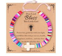 TOLOWOBK Birthday Gifts for Girls Pink/Purple Heart Bracelet Adjustable Clay Bead Bracelet for Teenage Girls with Sweet Message Card Presents Birthday Gifts for Daughter Granddaughter Sister Niece