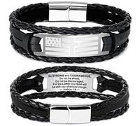 TOLOWOBK Black Braided leather Bracelet for Men Him Dad Husband Teens American Flag Cross Bible Verse Bracelets Christian Gifts Religious Jewelry Catholic Christmas Valentines Graduation Gifts, M