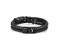 TOLOWOBK Mens Leather Bracelet Engraved A-Z Letters, Initial Bracelet for Men Gifts for Man Dad Son Husband Boyfriend Double Layer Leather Bracelets for Men Valentines Anniversary Birthday Gifts