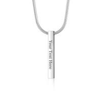 TOLOWOBK Personalised Mens Necklace ID Name Date Code Bar Custom Necklace 4 Side Engraving Stainless Steel Snake Chain for Men Women Personalised Fathers Day Anniversary Birthday Gifts for Men Boys