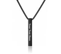TOLOWOBK Personalised Mens Necklace ID Name Date Code Bar Custom Necklace 4 Side Engraving Stainless Steel Snake Chain for Men Women Personalised Christmas Anniversary Birthday Gifts for Men Boys