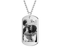 TOLOWOBK Personalised Necklace Custom Photo And Text Engraved Square Necklace Stainless Steel Gold/Silver/Black Dog Tag Necklaces Customised Fathers Day Birthday Gifts for Dad Son Husband Grandad