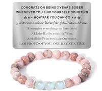 TOLOWOBK Sobriety Gifts for Men Women Moonstone Sobriety Bracelet for Men Boys with Wallet Card Sober Gift for Dad Grandad Husband Boyfriend Christmas Birthday Proud of You AA Recovery Gifts