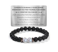 TOLOWOBK Sobriety Gifts for Men Women Sober Moonstone Lava Rock Bracelet
