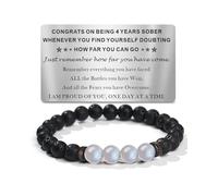 TOLOWOBK Sobriety Gifts for Men Women Sober Moonstone Lava Rock Bracelet | Natural Stone Bracelet with Wallet Card Recovery One Day at a Time Gifts for Him Dad Son Husband Boyfriend Brother Christmas