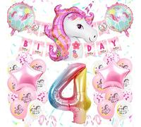 TOLOYE 4th Birthday Party Decoration Girls, Unicorn Theme, Pink & White Balloons, Large Number 4 Foil Balloon, Party Supplies for Baby Girls Birthday Celebration