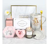 TOLOYE 50th Birthday Gifts for Women, Personalised Mum Birthday Keepsake with Grey Mug, Candle, Key Chain, Card, Unique Pamper Gifts for Women, 50 Years Old Presents for Best Friend, Mom, Sister