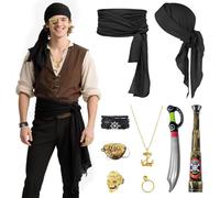 TOLOYE 9pcs Pirate Accessories, Pirate Costume Accessories Men Women Include Bandana Belt Eye Patch, Halloween Accessory for Cosplay Birthday Fancy Dress Parties (Black)