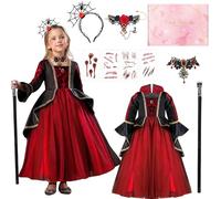 TOLOYE Kids Vamp Costume Set, Halloween Costumes for Girls with Vampiric Cane, Girls Vamp Outfit, Fancy Dress Costume for Kids Halloween Carnival Cosplay (S) (120)