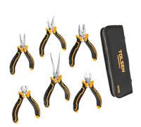 Tolsen 6 Piece Mini Pliers Set - Needle Nose, Long Nose, Bent Nose, Diagonal, End Cutting & Linesman Pliers for Electronics, Jewellery, Crafts & DIY Repair | Spring Loaded | Carrying Pouch Included