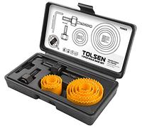 TOLSEN 9BM120 11pcs Hole Saw Pilot Drill Bit Kits for Plywood Drywall Wood Plastic,Yellow,3/4 inch 7/8 inch 1 1/8 inch 1 1/4 inch 1 1/2 inch 1 1/3 inch 2 inch 2.5 inch