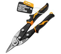 Tolsen Heavy Duty Tin Snips Straight Cut, Aviation Sheet Metal Snips 250mm | 10 Inch, CrMo Steel Blades, Sawtooth Edge, Twin Pivot Leverage, Locking Catch, Non-Slip Grip, For Vinyl, Rubber and Plastic