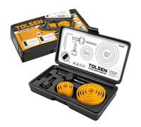 Tolsen Hole Saw Set 11 Piece, 19-64mm Holesaw Kit with Pilot Drill Bit | 8 Carbon Steel Cutters, Arbor and Storage Case, Wood, Plywood, MDF, Plasterboard, Plastic, Downlights and Pipework