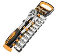 Tolsen Socket Set, 1/2" 12 Pieces - Chrome Vanadium Steel Ratchet Handle with Extension Bar, 10-22mm Metric Sockets