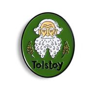 Tolstoy Enamel Pin Badge 3cm x 2.5cm, Leo Tolstoy Portrait Lapel Pin With Green Oval Background And Gold Detail, Literary Author Brooch For Jackets, Bags And Book Lovers