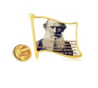 Tolstoy Russian Writer Motto Golden Metal Flag Lapel Pin Badge