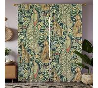 TOLTUQE Vintage Forest Animal Curtains, William Morris Style Drapes with Peacock Fox Rabbit and Botanical Garden Pattern, Rustic Green Nature Window Panels for Living Room, 2 Panels 42x45 Inch, Decor
