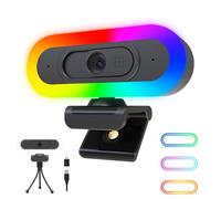 ToLuLu 2K 50FPS LED RGB Webcam with Microphone and Light, Autofocus Cover and Tripod, Plug-and-Play USB Camera for PC/Mac Gaming and Video Calling