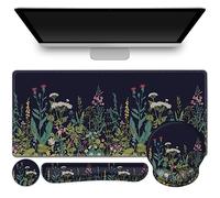 ToLuLu Desk Mat, XXL Large Mouse Pad Wrist Support Set，4 in1 Gaming Mousepad Desk Pad+ Ergonomic Mouse Pad with Wrist Rest + Keyboard Wrist Rest+Coaster for Home Office Computer Table, Weeds Plants