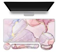 ToLuLu Desk Mat, XXL Large Mouse Pad Wrist Support Set，4 in1 Gaming Mousepad Desk Pad+ Ergonomic Mouse Pad with Wrist Rest + Keyboard Wrist Rest+Coaster for Home Office Computer, Pink Glitter Marble