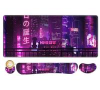 ToLuLu Extended Gaming Mouse Pad, Memory Foam Ergonomic Keyboard Mouse Wrist Rest Support Set, Large Desk Mat with Stitched Edges, Non-Slip Base Mousepad for Home Office, Neno City Anime Japanese