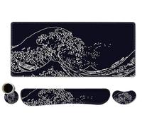 ToLuLu Extended Gaming Mouse Pad, Memory Foam Ergonomic Keyboard Mouse Wrist Rest Support Set, Large Desk Mat with Stitched Edges, Non-Slip Base Mousepad for Home Office Game, Black Wave of Kanagawa