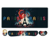 ToLuLu Extended Gaming Mouse Pad, Memory Foam Ergonomic Keyboard Mouse Wrist Rest Support Set, Large Desk Mat with Stitched Edges, Non-Slip Base Mousepad for Home Office and Game, Eiffel Tower Paris