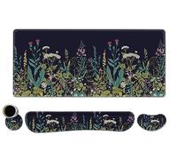 ToLuLu Extended Gaming Mouse Pad, Memory Foam Ergonomic Keyboard Mouse Wrist Rest Support Set, Large Desk Mat with Stitched Edges, Non-Slip Base Mousepad for Home Office Game, Weeds Plants