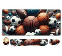 ToLuLu Large Mouse Pad Desk Pad Set, Wrist Rest Support Desk Mat for Keyboard and Mouse, 4PCS 35.4”x15.7" XXL Giant Mouse Pad, Non-Slip Base Mousepad Stitched Edges, Basketball Soccer Rugby