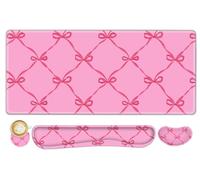 ToLuLu Large Mouse Pad Desk Pad Set, Wrist Rest Support Desk Mat for Keyboard Mouse, 4PCS 35.4”x15.7 XXL Giant Mouse Pad, Non-Slip Base, Memory Foam, Lycra, Hot Pink Bow