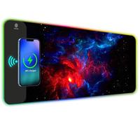 ToLuLu RGB Gaming Mouse Pad, Wireless, 7.5/10/15 W, 10 Light Modes, LED Mouse Pad, Computer Keyboard Mat, Mouse Pad, 800 x 300 x 4 mm, Extended Large Desk Pad for Gamers, Red/Blue Galaxy
