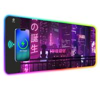 ToLuLu RGB Gaming Wireless Charging Mouse Pad, 15W 10 Light Modes LED Mouse Pad Computer Keyboard Mat Mousepad, 800x300x4MM Extended Large Desk Mat for Gaming, MacBook, Laptop, PC, Neon Purple Sign