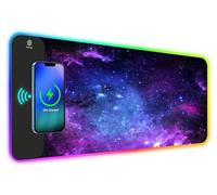 ToLuLu RGB Gaming Wireless Charging Mouse Pad, 7.5/10/15W 10 Light Modes LED Mouse Pad Computer Keyboard Mat Mousepad, 800x300x4MM Extended Large Desk Mat for MacBook, Laptop, PC, Purple Galaxy Space