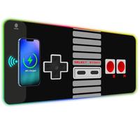 ToLuLu RGB Wireless Charging Gaming Mouse Pad, 7.5/10/15W 10 Light Modes LED Mouse Pad Computer Keyboard Mat Mousepad, 800x300x4MM Extended Large Big Desk Pad Desk Mat, Game Console Buttons Black