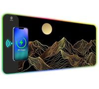 ToLuLu RGB Wireless Charging Gaming Mouse Pad, 7.5/10/15W 10 Light Modes LED Mouse Pad Computer Keyboard Mat Mousepad, 800x300x4MM Extended Large Desk Mat Desk Pad, Sun Shines Over Golden Mountain