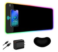 ToLuLu Wireless Charging RGB Gaming Mouse Pad, 15W LED Mouse Mat with 30W Charger, 14 Light Modes Large Mousepad Wrist Support, Non-Slip Rubber Base Desk Mat Computer PC Keyboard Pad XXL, Cool Black
